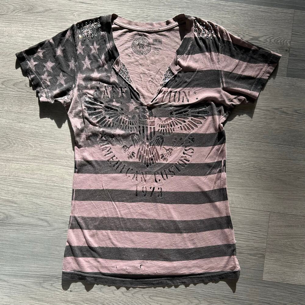 Vintage y2k early 2000s Affliction Eagle V-Neck Studded punk style T-Shirt